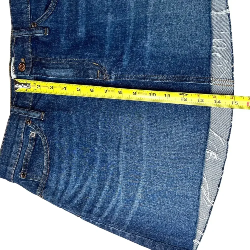 J. Crew Trademark Denim Jean Skirt 30 10 Stretch Cutoff Frayed Hem Academia